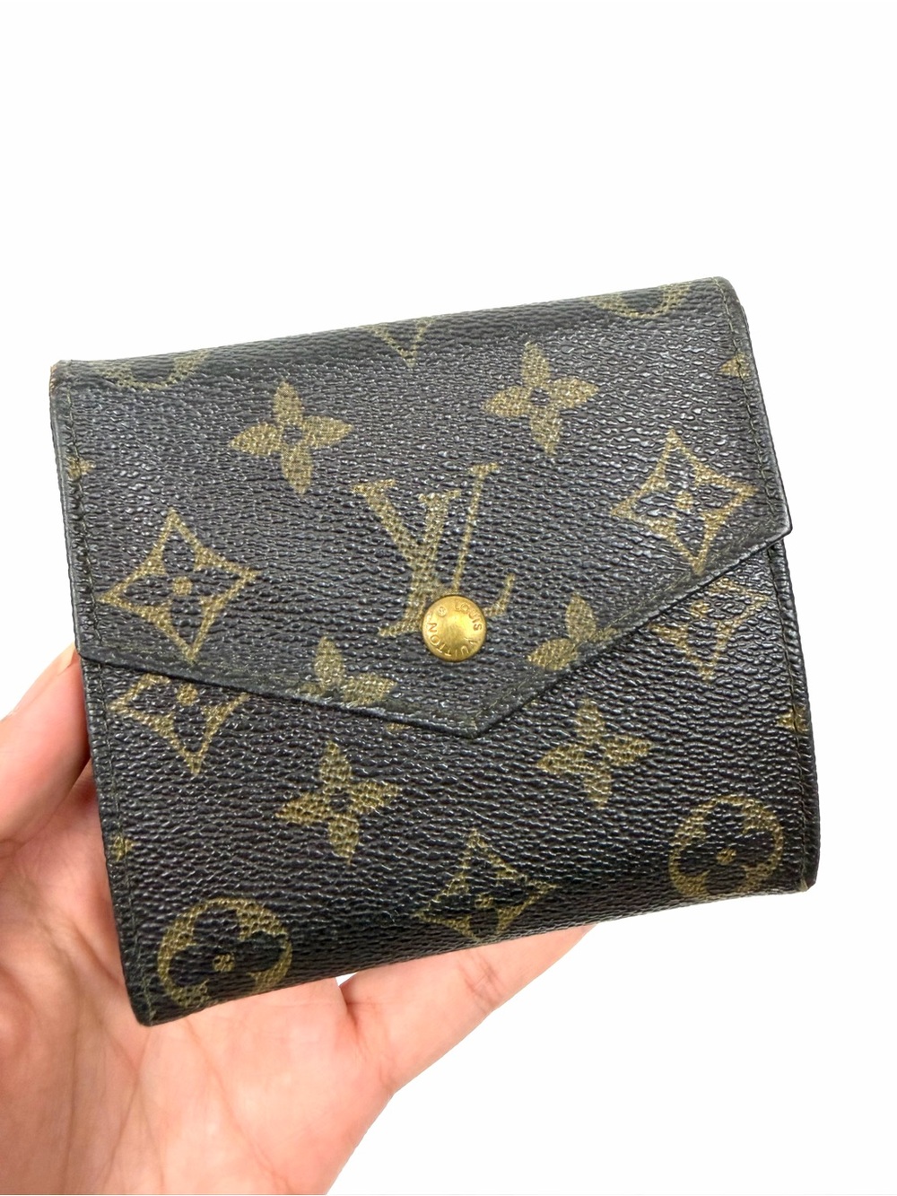 Authentic Louis Vuitton Compact Elise Monogram Double Sided Snap Wallet